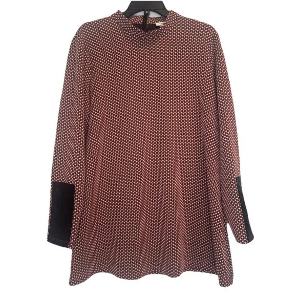 Tyler Boe Women’s Chrissy Red Black Faux Leather Long Sleeve Knit Tunic Top Sz L - Picture 1 of 9